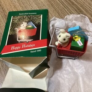 Hoppy Holidays Dated‎ 1989 Keepsake Ornament Bunny Shopping Cart Christmas Gift